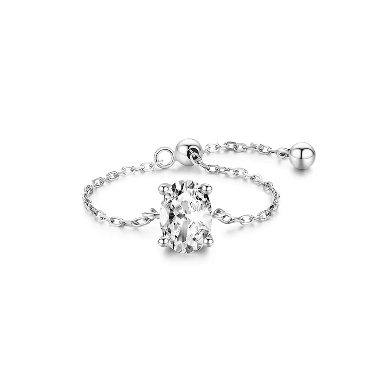 925 sterling silver rings with various gemstone settings, including cushion, round and pear cuts — displayed individually and on model's hand