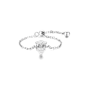 925 sterling silver rings with various gemstone settings, including cushion, round and pear cuts — displayed individually and on model's hand
