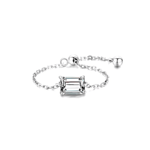 925 sterling silver rings with various gemstone settings, including cushion, round and pear cuts — displayed individually and on model's hand