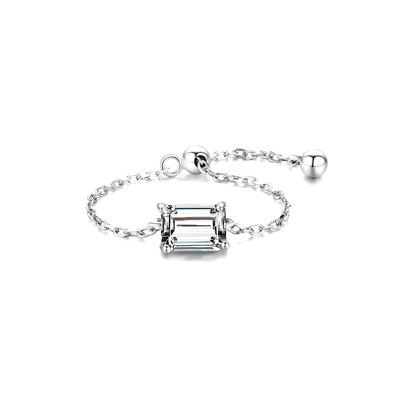 925 sterling silver rings with various gemstone settings, including cushion, round and pear cuts — displayed individually and on model's hand