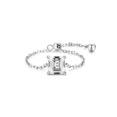 925 sterling silver rings with various gemstone settings, including cushion, round and pear cuts — displayed individually and on model's hand