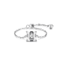 925 sterling silver rings with various gemstone settings, including cushion, round and pear cuts — displayed individually and on model's hand