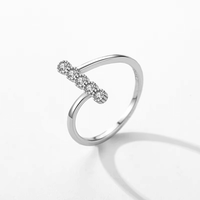Triple stone modern ring in 925 sterling silver with a minimalist open-band design. Perfect for a clean and sophisticated look