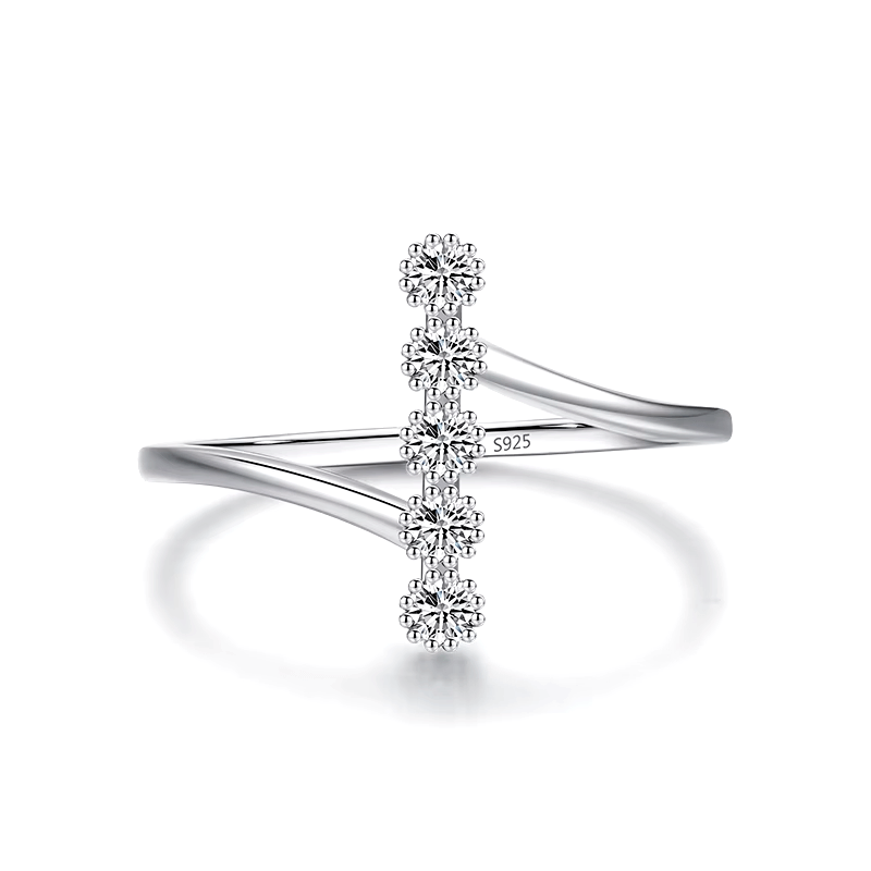 Triple stone modern ring in 925 sterling silver with a minimalist open-band design. Perfect for a clean and sophisticated look