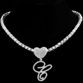 Heart Charm Crystal Initial Necklace Stellare 925