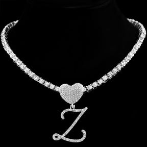 Heart Charm Crystal Initial Necklace Stellare 925
