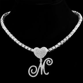 Heart Charm Crystal Initial Necklace Stellare 925