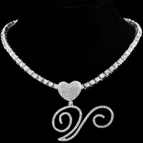 Heart Charm Crystal Initial Necklace Stellare 925
