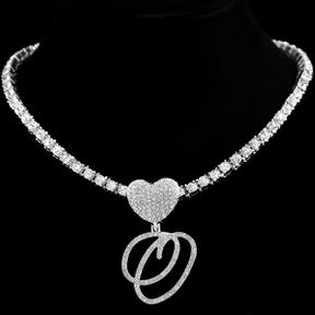Heart Charm Crystal Initial Necklace Stellare 925