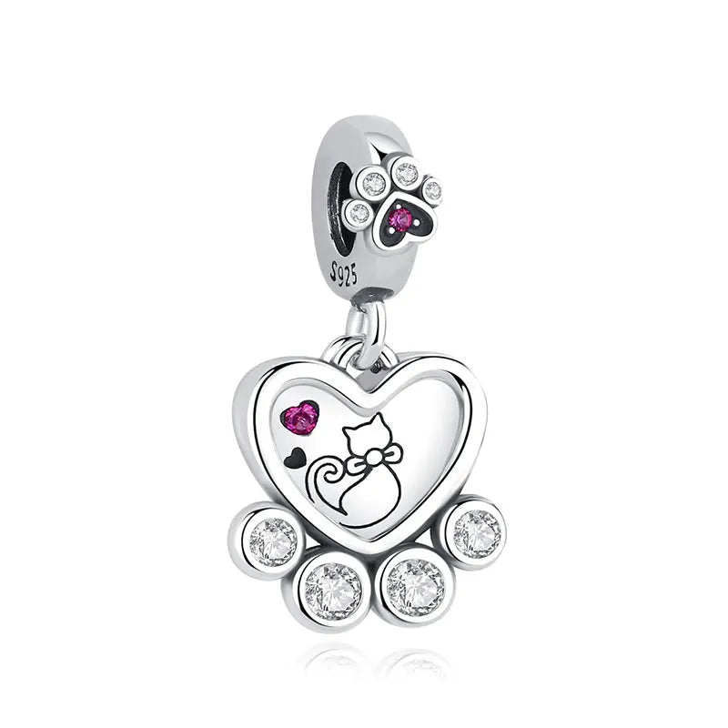 Pet Love Charm Set in 925 Sterling Silver – Paw Prints & Companions