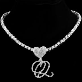 Heart Charm Crystal Initial Necklace Stellare 925