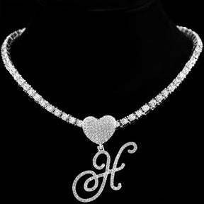 Heart Charm Crystal Initial Necklace Stellare 925