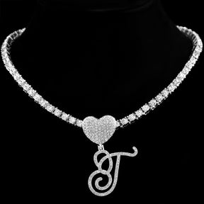 Heart Charm Crystal Initial Necklace Stellare 925