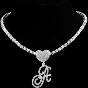 Heart Charm Crystal Initial Necklace Stellare 925