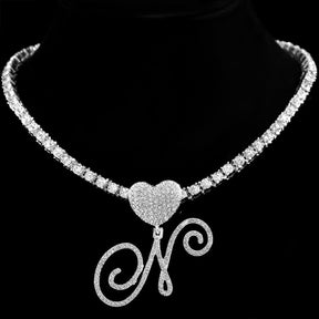 Heart Charm Crystal Initial Necklace Stellare 925