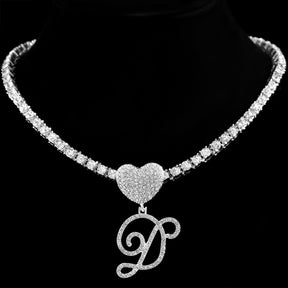 Heart Charm Crystal Initial Necklace Stellare 925