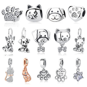 Pet Love Charm Set in 925 Sterling Silver – Paw Prints & Companions