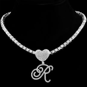 Heart Charm Crystal Initial Necklace Stellare 925