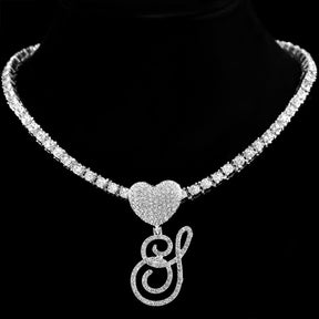 Heart Charm Crystal Initial Necklace Stellare 925