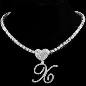 Heart Charm Crystal Initial Necklace Stellare 925