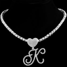 Heart Charm Crystal Initial Necklace Stellare 925
