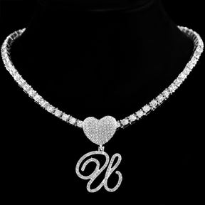 Heart Charm Crystal Initial Necklace Stellare 925