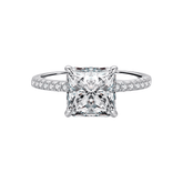Sterling silver ring with square-cut zirconia stone and pavé band, photographed in different elegant angles and worn on the hand.