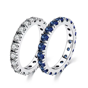 Sterling silver eternity ring with blue and white brilliant stones – 925 stacking band for women UK