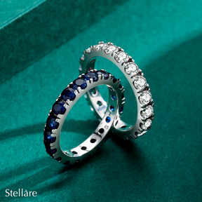 Sterling silver eternity ring with blue and white brilliant stones – 925 stacking band for women UK