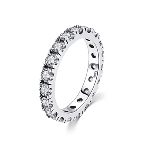 Sterling silver eternity ring with blue and white brilliant stones – 925 stacking band for women UK