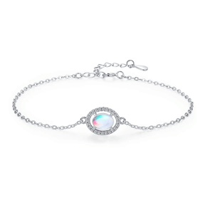 925 sterling silver bracelet with a central luminous opal stone and celestial-inspired design