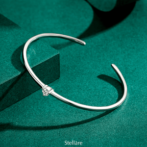 Elegant open cuff bracelet in 925 sterling silver with central sparkling stone