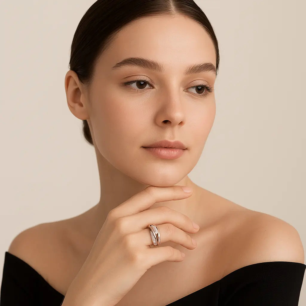 925 Sterling Silver Infinity Ring with two-tone crossover design – romantic UK jewellery