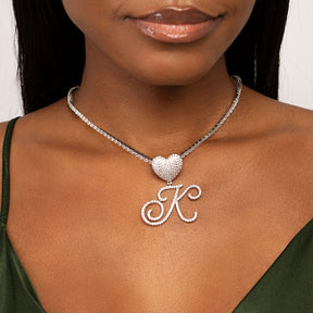 Heart Charm Crystal Initial Necklace Stellare 925
