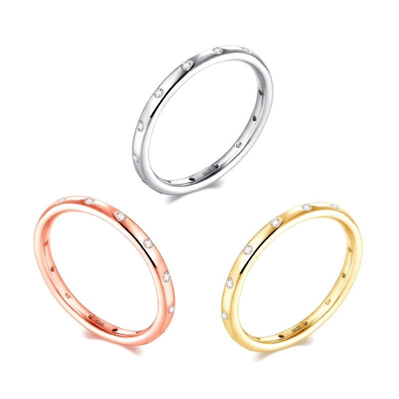 Minimalist 925 Sterling Silver Ring with zirconia – thin stacking design available in silver, gold and rose UK