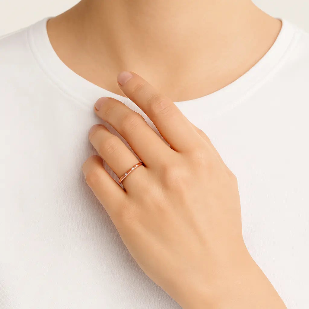 Minimalist 925 Sterling Silver Ring with zirconia – thin stacking design available in silver, gold and rose UK