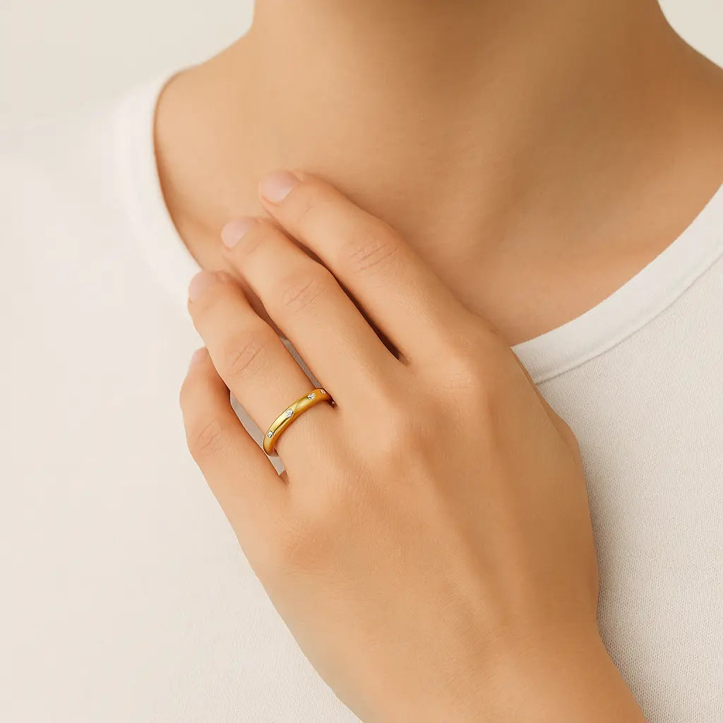 Minimalist 925 Sterling Silver Ring with zirconia – thin stacking design available in silver, gold and rose UK