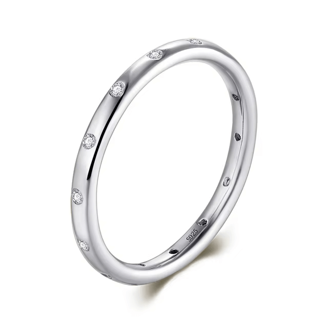 Minimalist 925 Sterling Silver Ring with zirconia – thin stacking design available in silver, gold and rose UK
