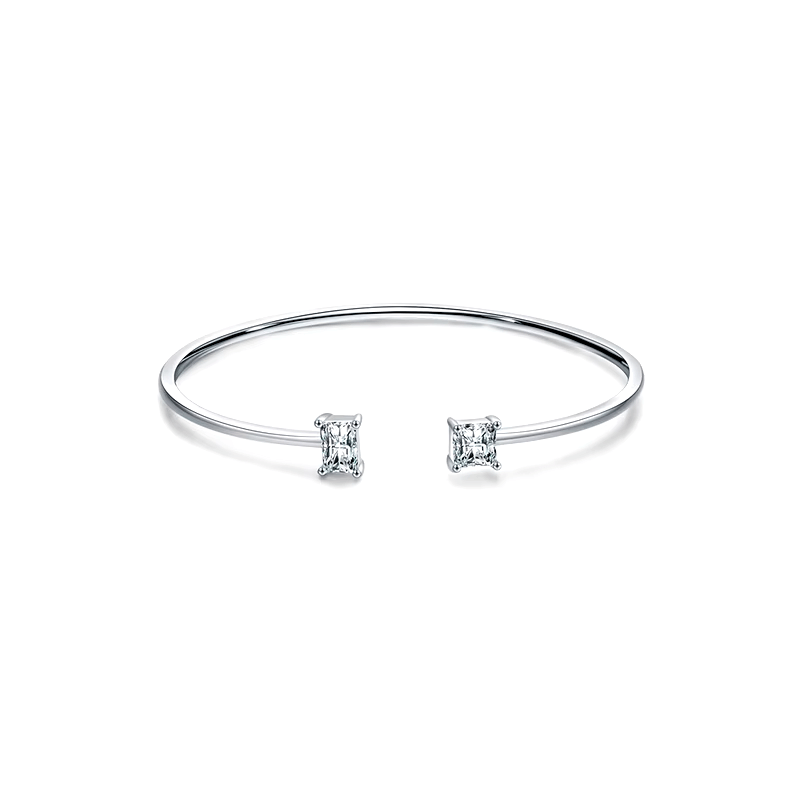925 sterling silver open bracelet with minimalist prism ends – elegant women’s bangle jewellery in UK