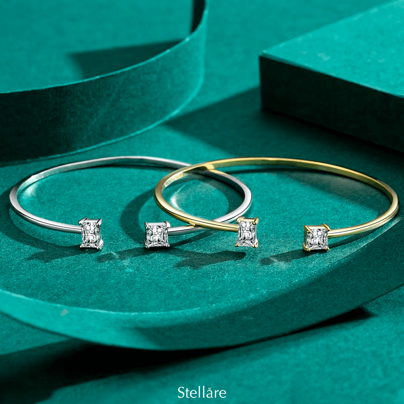 925 sterling silver open bracelet with minimalist prism ends – elegant women’s bangle jewellery in UK