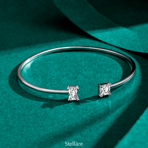 925 sterling silver open bracelet with minimalist prism ends – elegant women’s bangle jewellery in UK