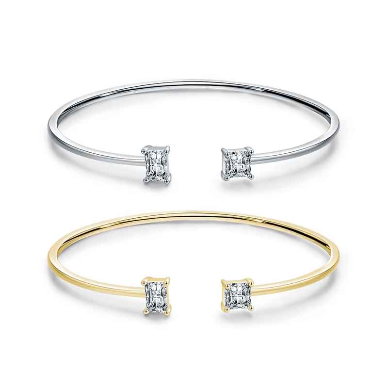 925 sterling silver open bracelet with minimalist prism ends – elegant women’s bangle jewellery in UK