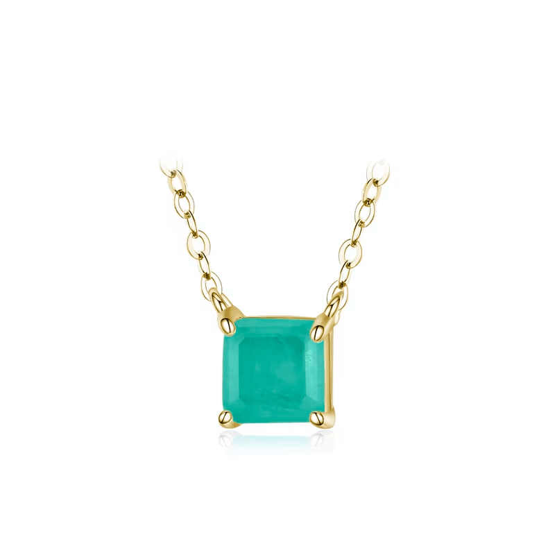 925 silver necklace with emerald-cut green gemstone – Prisma pendant with modern charm