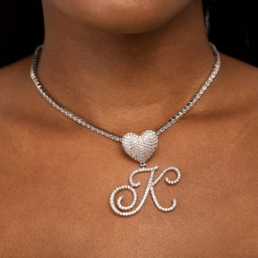 Heart Charm Crystal Initial Necklace Stellare 925