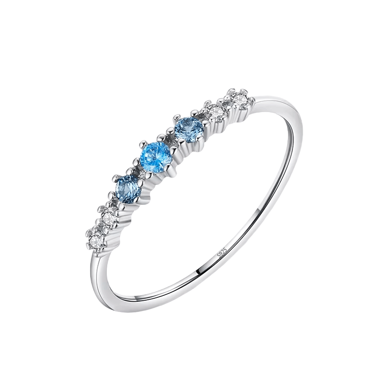 925 Sterling Silver Ring with blue and clear sparkling stones – elegant stacking design for everyday wear UK