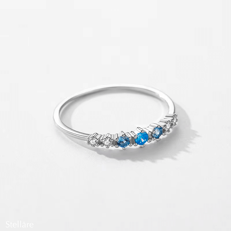 925 Sterling Silver Ring with blue and clear sparkling stones – elegant stacking design for everyday wear UK