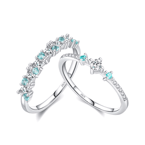 “Sterling silver ring set with blue zirconia – delicate and stackable duo for elegant everyday wear or gifting”