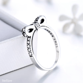 “Sterling silver bow ring with pavé zirconia stones – romantic and feminine jewellery piece for women”