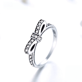 “Sterling silver bow ring with pavé zirconia stones – romantic and feminine jewellery piece for women”