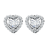 Sterling silver stud earrings with brilliant heart-shaped zirconia and halo setting – romantic and elegant design